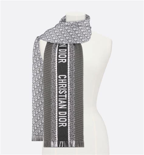 Dior Oblique Scarf Gray Silk .